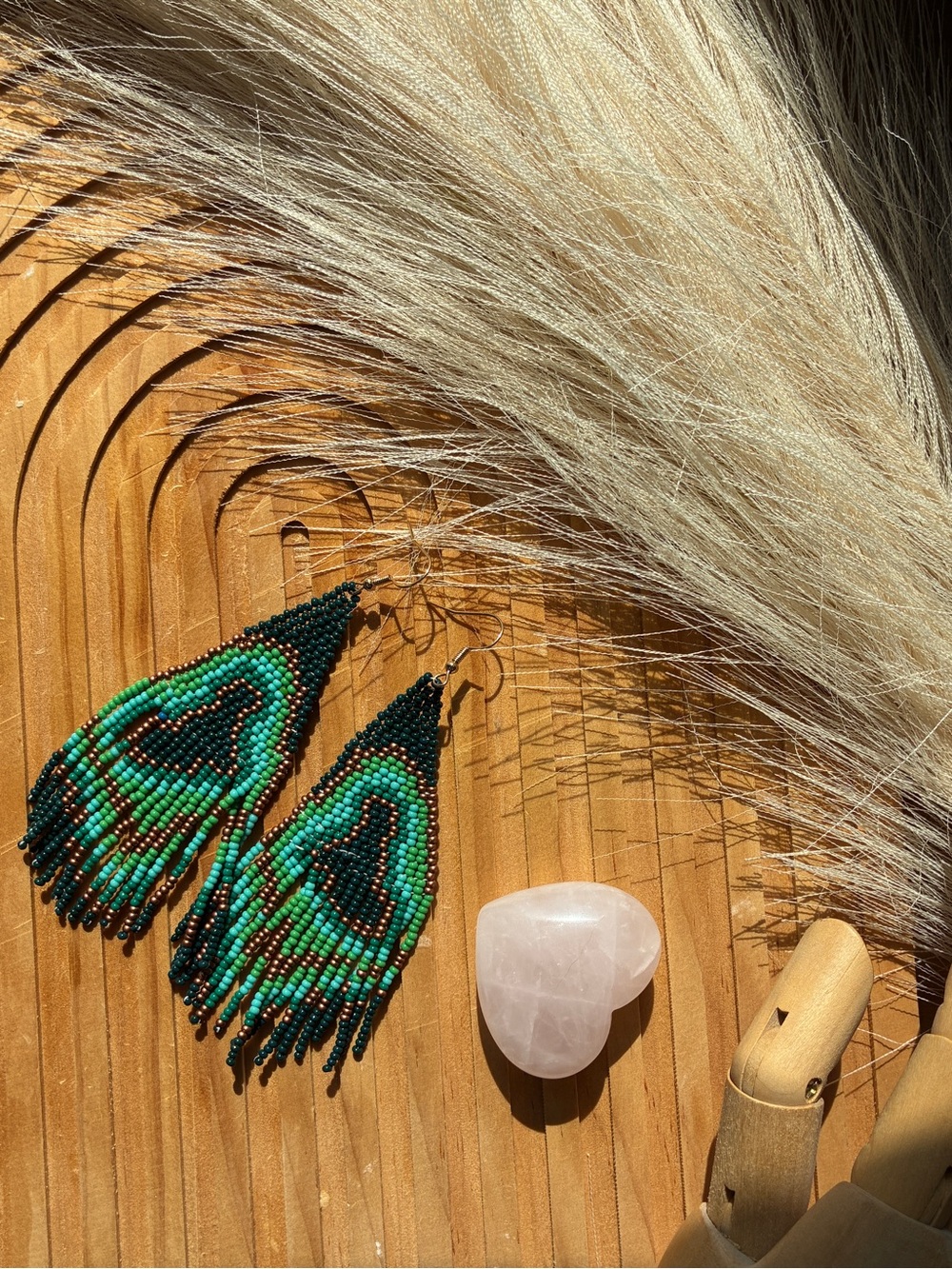 Handmade Green Beaded Fringe Earrings - Drift Loose brand on Etsy